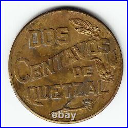 GUATEMALA 2 centavos 1943 KM252 Brass 2-year type KEY date HIGH grade VERY RARE