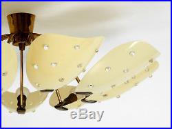 Gigantic 9-armed, very rare Mid Century brass chandelier with plexiglass shades