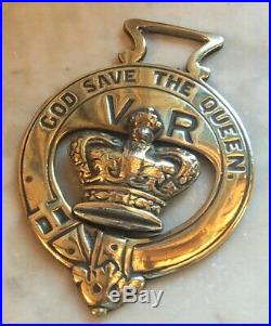God Save the Queen V R very rare antique commemorative horse brass