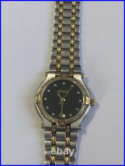Gucci 9000L Diamond Dial & 24 Diamond Bezel Date Quartz Womens Watch. Very Rare