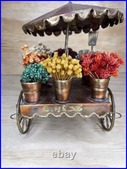 Hand Made Copper Brass Bronze Flower Cart By C. Hess 1977 Vintage Very Rare