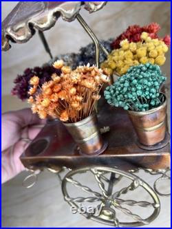 Hand Made Copper Brass Bronze Flower Cart By C. Hess 1977 Vintage Very Rare
