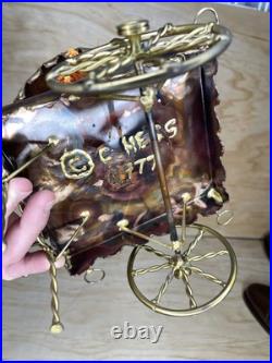 Hand Made Copper Brass Bronze Flower Cart By C. Hess 1977 Vintage Very Rare