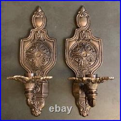 Heavy Pair Very Decorative Antique Brass Wall Sconce Candle Holders Rare SOC35