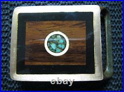 Hippie Turquoise Wood Inlaid Brass Belt Buckle! Vintage! Very Rare! Master Works