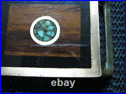 Hippie Turquoise Wood Inlaid Brass Belt Buckle! Vintage! Very Rare! Master Works