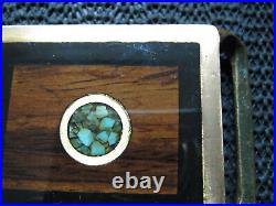 Hippie Turquoise Wood Inlaid Brass Belt Buckle! Vintage! Very Rare! Master Works