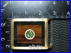 Hippie Turquoise Wood Inlaid Brass Belt Buckle! Vintage! Very Rare! Master Works