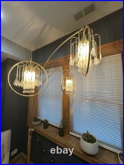 Hollywood Regency MCM Brass/Marble Crystal Arc Chandelier Floor Lamp VERY RARE