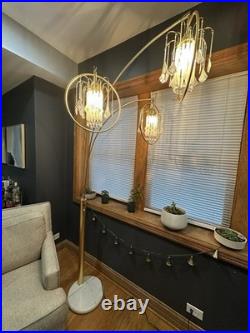 Hollywood Regency MCM Brass/Marble Crystal Arc Chandelier Floor Lamp VERY RARE
