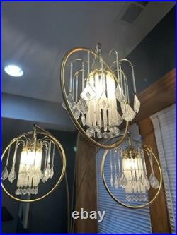 Hollywood Regency MCM Brass/Marble Crystal Arc Chandelier Floor Lamp VERY RARE