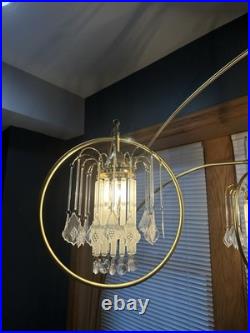 Hollywood Regency MCM Brass/Marble Crystal Arc Chandelier Floor Lamp VERY RARE