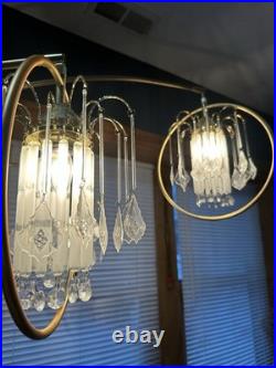 Hollywood Regency MCM Brass/Marble Crystal Arc Chandelier Floor Lamp VERY RARE