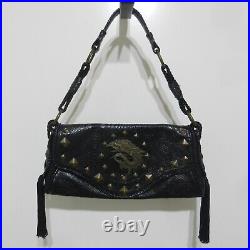 JUST CAVALLI Black Croc Leather DRAGON Studded VINTAGE Shoulder Bag VERY RARE