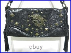 JUST CAVALLI Black Croc Leather DRAGON Studded VINTAGE Shoulder Bag VERY RARE