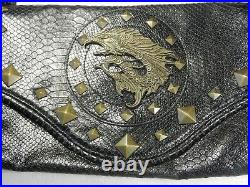 JUST CAVALLI Black Croc Leather DRAGON Studded VINTAGE Shoulder Bag VERY RARE