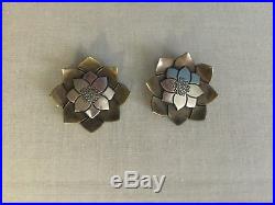 James Avery Vintage Sterling Silver & Brass Flower Lotus Earrings Very RARE