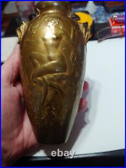 Joe Descomps French brass vase of a Mermaid and Crab- Very rare