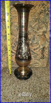 Large Antique Chinese Cloissone Vase. Floral staggered width Brass Very Old RARE