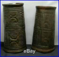 Lovely Very Rare Antique African Tribal Sleeve Arm Brass Copper Motif Cuffs A335