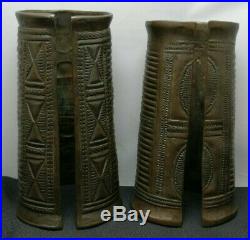 Lovely Very Rare Antique African Tribal Sleeve Arm Brass Copper Motif Cuffs A335