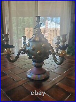 MacKenzie Childs Ceramic Clay & Brass 5 Candle Stick Candelabra VERY RARE! LOOK