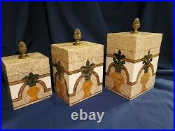 Maitland Smith Marble Brass Tessellated Canisters Mid Century art deco VERY RARE