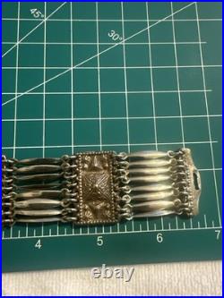 Mexico MID Century Pyramids Silver Brass Bracelet Very Rare Estate Find
