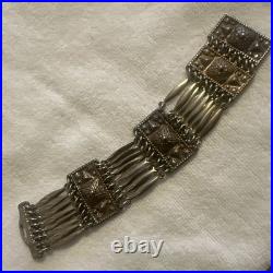 Mexico MID Century Pyramids Silver Brass Bracelet Very Rare Estate Find