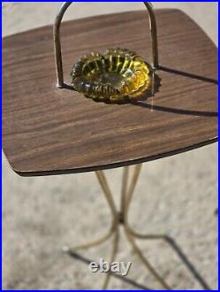 Mid-century Ashtray Tripod Side Table Brass And Oak Lamenant Very Rare Find