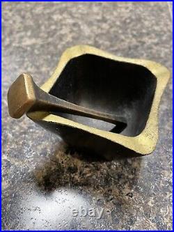 Morter And Pestle Set Brass Made In Austria Square Very Rare Hammered Look