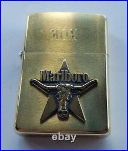 NIB Very Rare Vtg Zippo 1990s MARLBORO Longhorn Star BRASS LIGHTER Engraved MOM