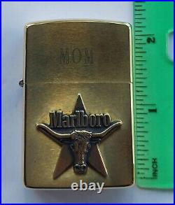 NIB Very Rare Vtg Zippo 1990s MARLBORO Longhorn Star BRASS LIGHTER Engraved MOM