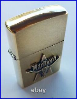 NIB Very Rare Vtg Zippo 1990s MARLBORO Longhorn Star BRASS LIGHTER Engraved MOM