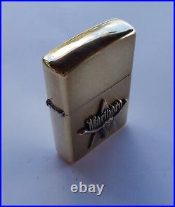 NIB Very Rare Vtg Zippo 1990s MARLBORO Longhorn Star BRASS LIGHTER Engraved MOM