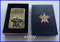 NIB Very Rare Vtg Zippo 1990s MARLBORO Longhorn Star BRASS LIGHTER Engraved MOM