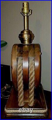 Nautical Lamp vintage 1940 Pulley Block Rope Accent Lamp Ship Very Rare Captain