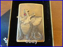 New Very Rare 2003 Special Edition Brass Zippo 3d Dragon Red Eye Plate Emblem