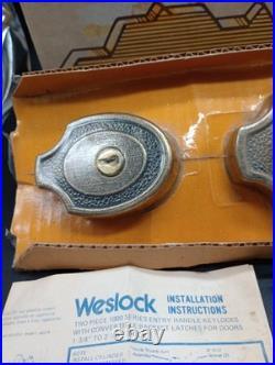 New in Box Westlock Front Door Knob Set Mid Century Brass Hardware Very Rare