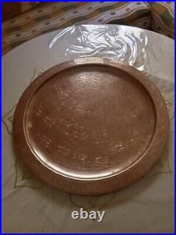 Old Moroccan Brass Tray Decorative copper, for Tea very rare signature on back