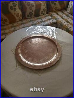 Old Moroccan Brass Tray Decorative copper, for Tea very rare signature on back