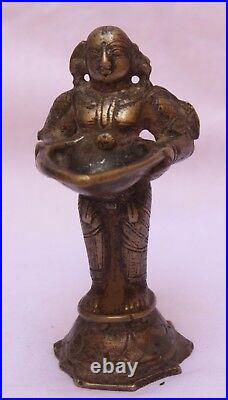 Old Vintage Very Rare Tribal Unique Brass Hand Carved Lady Statue W Lamp Br 323
