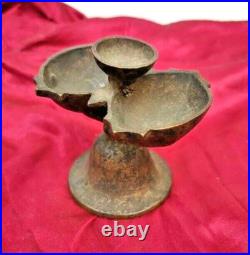 Original 1850's Old Antique Vintage Very Rare Brass Oil Lamp / Diya, Collectible