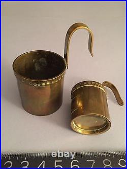 PAIR Very Rare 18th-19thC. FRENCH Brass hallmarked LITER MEASURING LADDLE CUPS