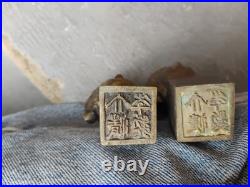 Pair Antique Oriental Stamp in bronze with Princess head motif. Very Rare, Asia