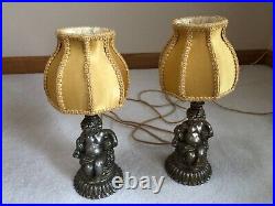 Pair Of Very Rare Vintage Antique Table Lamps With Hand Made Benko Lamp Shades