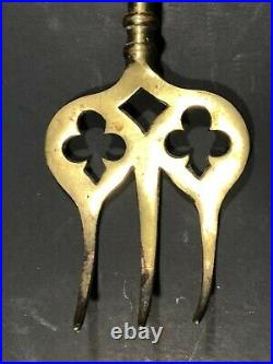 Pair of Antique English Peter Pan Fireplace Tools Brass Implements VERY RARE