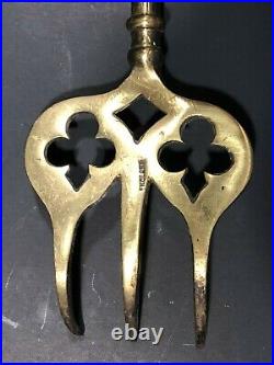 Pair of Antique English Peter Pan Fireplace Tools Brass Implements VERY RARE