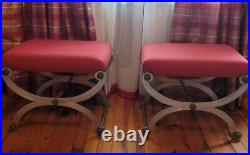 Pair of Art Deco French X Frame Stools Custom Very exclusive Rare Find Red