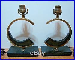 Pair of Vintage Mid Century Modern Brass & Wood Table Lamps Very Rare